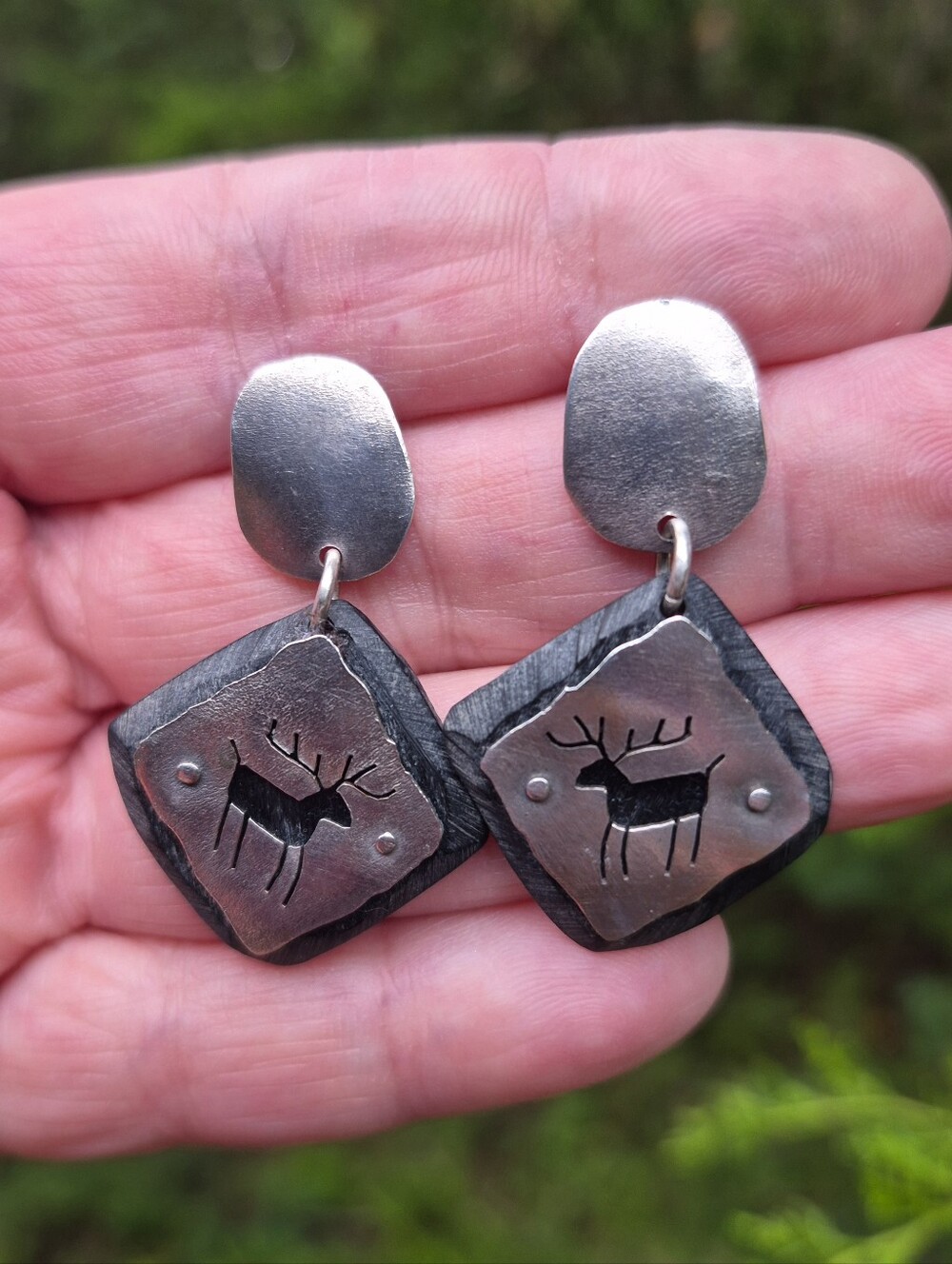 Alice Van de Wetering Artisan Earrings Sterling Silver Deer Moose Vintage 90s